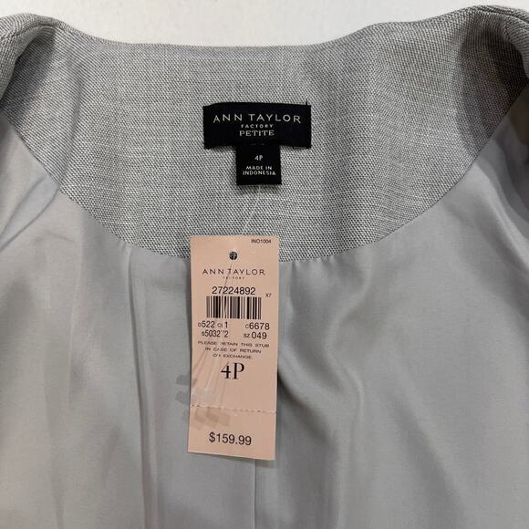 NWT Ann Taylor‎ Petite Size 4P Gray Button Up No Collar Blazer Suit  MSRP$160 - Picture 7 of 12